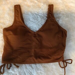 Rusty Brown Halter Top Size XL Lined Rooshed Sides Removable Padding